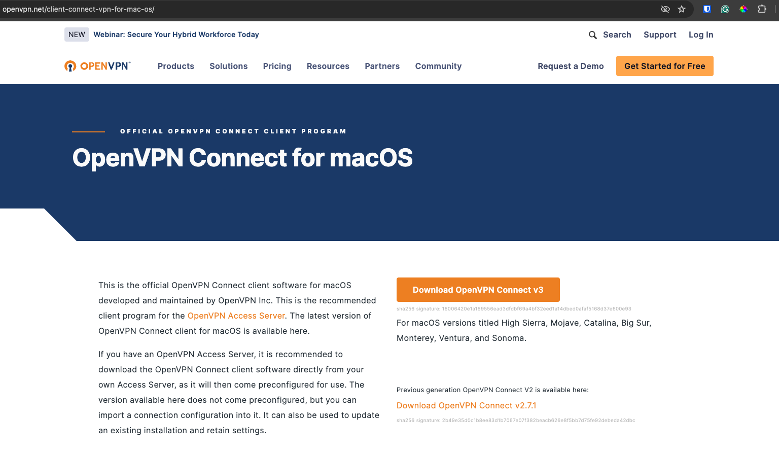 OpenVPN Connect for MacOS website