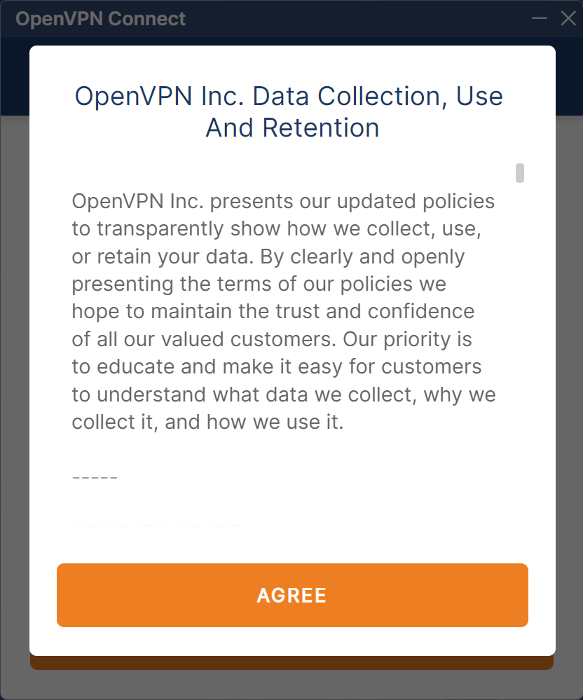 OpenVPN Connect Data Collection, Use and Retention Agreement