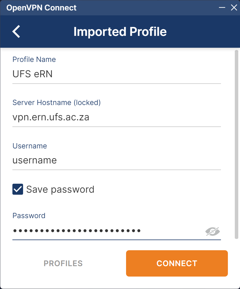 OpenVPN Connect customised imported profile